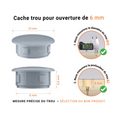 Bouchon obturateur en plastique gris pour trou de 6 mm tableau des dimensions techniques et guide pour une mesure correcte