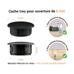 Bouchon obturateur en plastique noir pour trou de 6 mm tableau des dimensions techniques et guide pour une mesure correcte