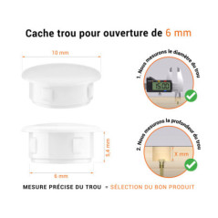 Bouchon obturateur en plastique blanc pour trou de 6 mm tableau des dimensions techniques et guide pour une mesure correcte