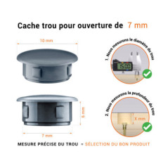 Bouchon obturateur en plastique anthracite pour trou de 7 mm tableau des dimensions techniques et guide pour une mesure correcte