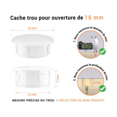 Bouchon obturateur en plastique blanc pour trou de 15 mm tableau des dimensions techniques et guide pour une mesure correcte