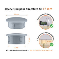 Bouchon obturateur en plastique gris pour trou de 17 mm tableau des dimensions techniques et guide pour une mesure correcte