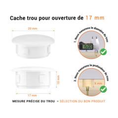 Bouchon obturateur en plastique blanc pour trou de 17 mm tableau des dimensions techniques et guide pour une mesure correcte