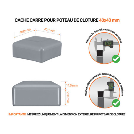 Capuchons pour poteaux de clôture carrés 40x40 mm Gris 10 pcs