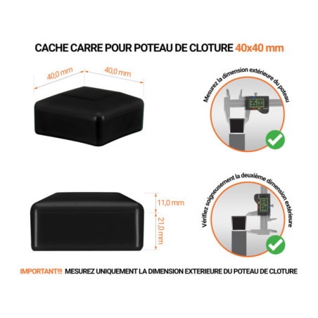 Capuchons pour poteaux de clôture carrés 40x40 mm Noir 10 pcs