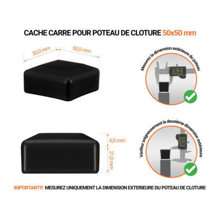 Capuchons pour poteaux de clôture carrés 50x50 mm Noir 10 pcs