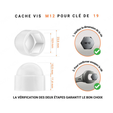 Cache-écrous M12 et clé de 19 en couleur Blanc 10 pcs