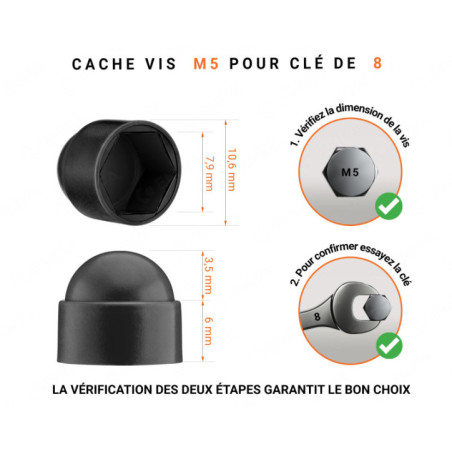 Cache-écrous M5 et clé de 8 en couleur Noir 10 pcs