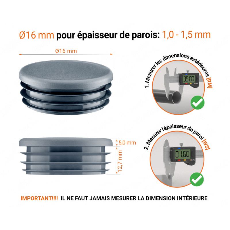 15 Bouchons D'obturation Plastique Pour Tube Rond 16mm - Lot - Neuf