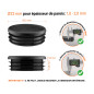 Embout noir pour tube rond de 22 mm avec dimensions techniques et guide de mesure correcte du bouchon plastique.