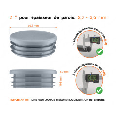 Bouchon plastique pour tube rond 2" Gris 10 pcs