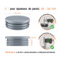 Embout gris pour tube rond de 2" avec dimensions techniques et guide de mesure correcte du bouchon plastique.