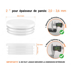 Bouchon plastique pour tube rond 2" Blanc 10 pcs