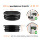 Embout noir pour tube rond de 32 mm avec dimensions techniques et guide de mesure correcte du bouchon plastique.