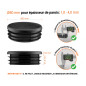 Embout noir pour tube rond de 80 mm avec dimensions techniques et guide de mesure correcte du bouchon plastique.