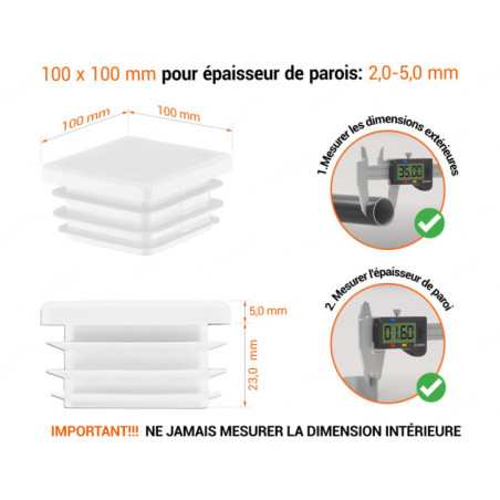 Bouchon plastique pour tube carré 100x100 mm Blanc 10 pcs