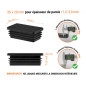 Embout noir pour tubes rectangulaires de 20x35 mm avec dimensions techniques et guide de mesure correcte du bouchon.
