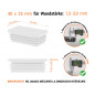 Embout blanc pour tubes rectangulaires de 25x40 mm avec dimensions techniques et guide de mesure correcte du bouchon.