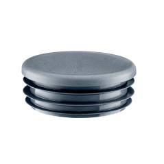 Embout rond 22 mm en plastique anthracite – bouchon à lamelles en perspective sur tube en bois