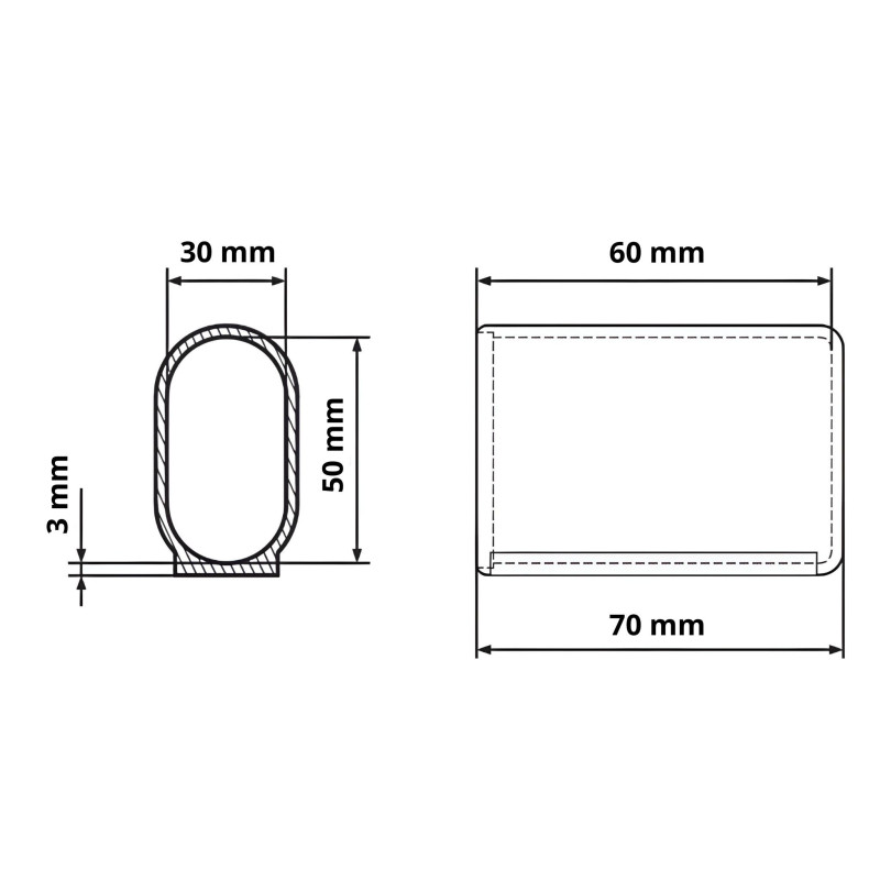 Bague de glissement pour tube ovale 30x50 Noir