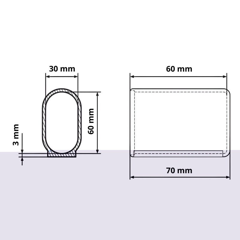 Bague de glissement pour tube ovale 30x60 Noir