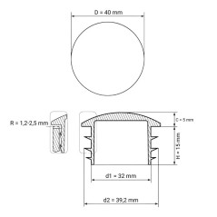 Embout bombé pour tube rond 40 mm Blanc