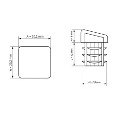 Embout carré incliné 20x20 mm Noir