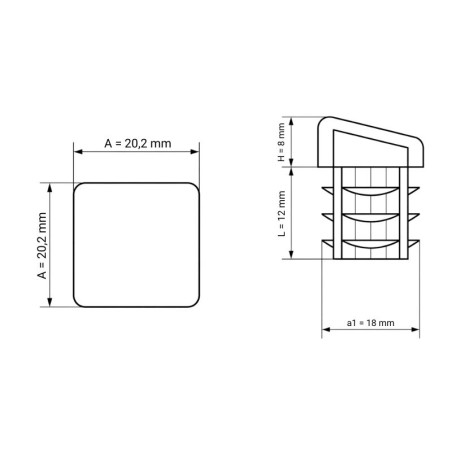 Embout carré incliné 20x20 mm Noir Embout carré incliné 20x20 bouchon carré incliné 20x20 EMFA GmbH