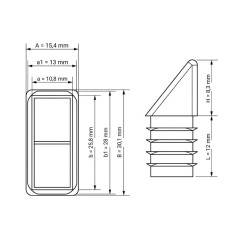 Embout carré incliné 15x30 mm Noir