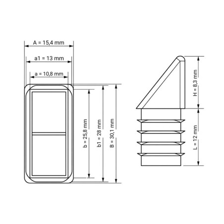 Embout carré incliné 15x30 mm Noir Embout carré incliné 15x30 bouchon carré incliné 15x30 EMFA GmbH
