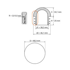 Embout demi-sphérique pour tube rond 48,3 mm Gris