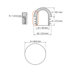 Embout demi-sphérique pour tube rond 60,3 mm Gris