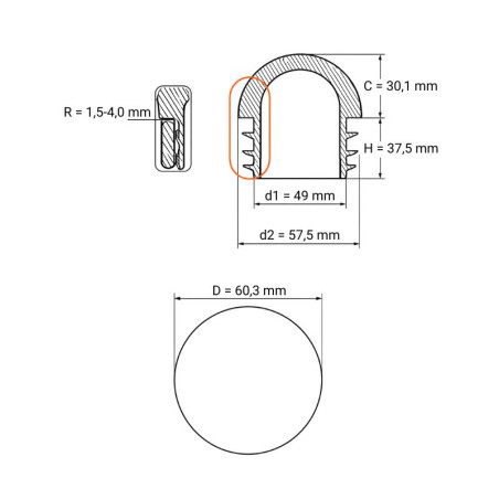 Embout demi-sphérique pour tube rond 60,3 bouchon hémisphérique tube rond 60,3 EMFA GmbH