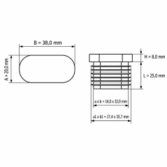 Embout ovale à lamelles incliné 20x38 mm Noir