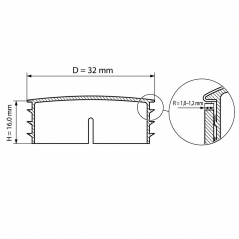 Embout rond avec capuchon métallique chromé 32 mm Effet chrome