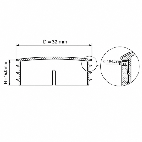 Embout rond avec capuchon métallique chromé 32 mm Effet chrome Embout rond avec capuchon métallique chromé 32 mm bouchon pour tube rond chromé 32 EMFA GmbH