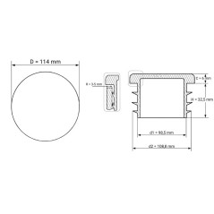 Embout à lamelles pour tube rond avec pastille réfléchissante 114 mm Noir