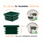 Bouchon plastique vert pour tube carré 25x25 mm. Bouchons à lamelles, capuchon carré, embout pour tube EMFA.