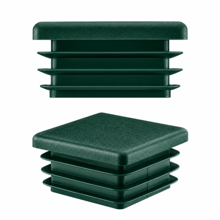 Bouchon plastique vert pour tube carré 50x50 mm. Bouchons à lamelles, capuchon carré, embout pour tube EMFA.