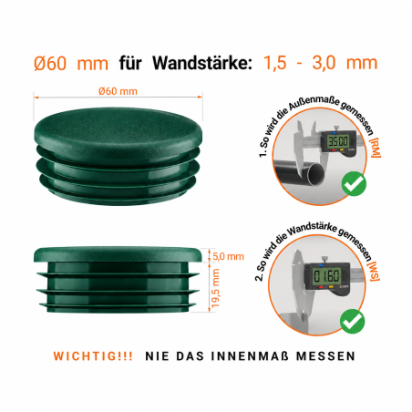 Bouchon Pour Tube Rond 60 mm Vert Bouchon plastique vert pour tube rond 60 mm. Bouchons à lamelles, capuchon rond, embout pour tube rond EMFA.
