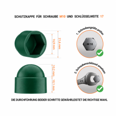 Cache-écrous M10 et clé de 17 en couleur vert