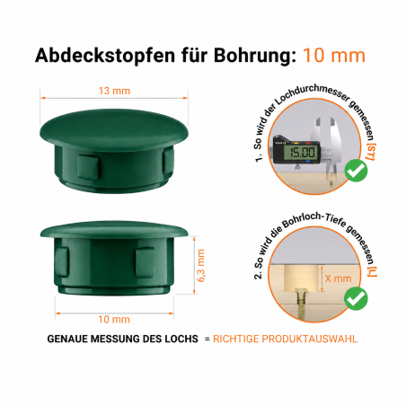 Bouchon pour trou 13x10 mm Vert, 10 ans de garantie!