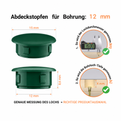 Bouchon pour trou 15x12 mm Vert, 10 ans de garantie!