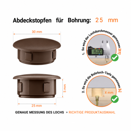 Bouchon pour trou 30x25 mm Brun, 10 ans de garantie!