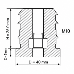 Embout rond pour tube avec insert fileté métallique 40 mm M10 Noir