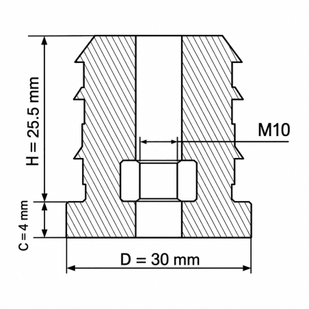 Embout rond pour tube avec insert fileté métallique 30 mm M10 Noir Embout rond pour tube avec insert fileté métallique 30 mm M10 insert fileté pour tube 30 EMFA GmbH