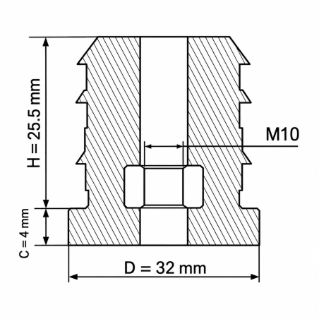 Embout rond pour tube avec insert fileté métallique 32 mm M10 Noir Embout rond pour tube avec insert fileté métallique 32 mm M10 insert fileté pour tube 32 EMFA GmbH
