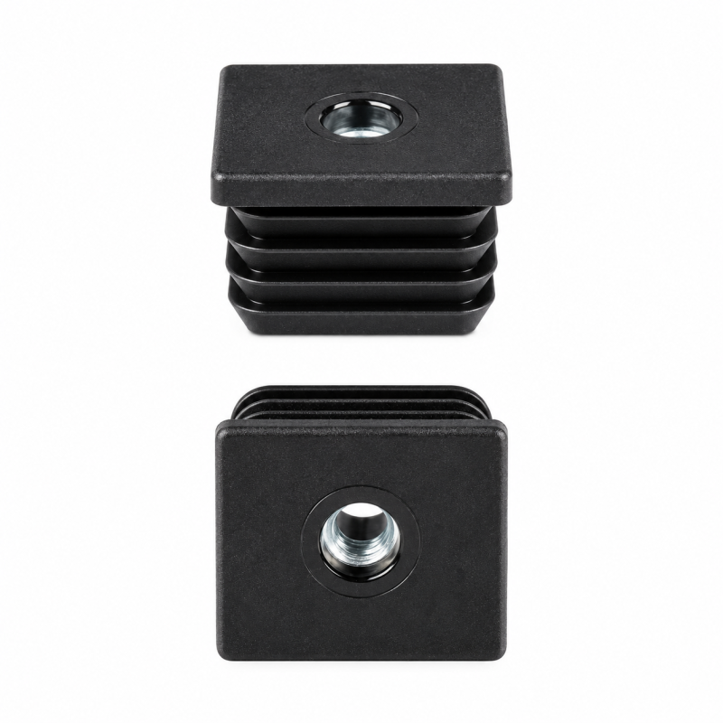 Embout carré avec insert fileté métallique 50x50 mm M10 Noir