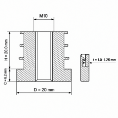 Insert fileté pour tubes ronds en PA 20 mm M10 Noir