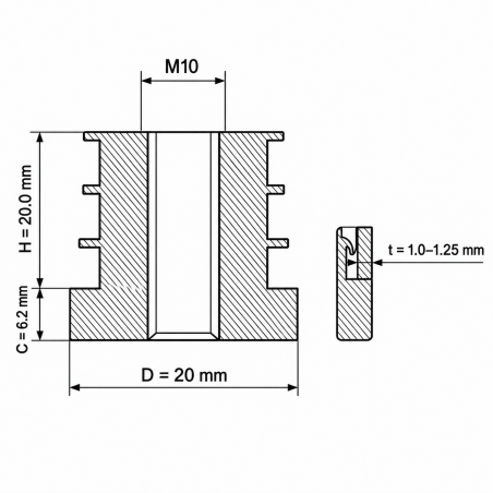 Insert fileté pour tubes ronds en PA 20 mm M10 Noir Insert fileté pour tubes ronds en PA 20 mm M10 insert taraudé pour tube rond 20 EMFA GmbH